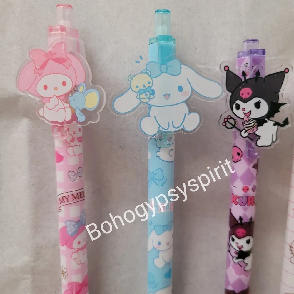 Set of 6, Hello Kitty & Friends Pens Sanrio Kuromi Melody Pom Cinnamoroll